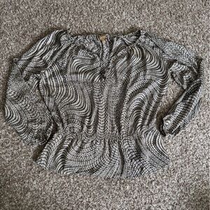 Ellen Tracy Brown and Cream Patterned Blouse